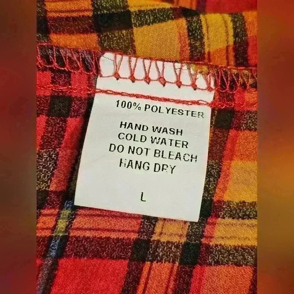 Excuse Me Miss Juniors Orange/Gold/Maroon/Black Plaid Polyester Blouse Large - Picture 9 of 9